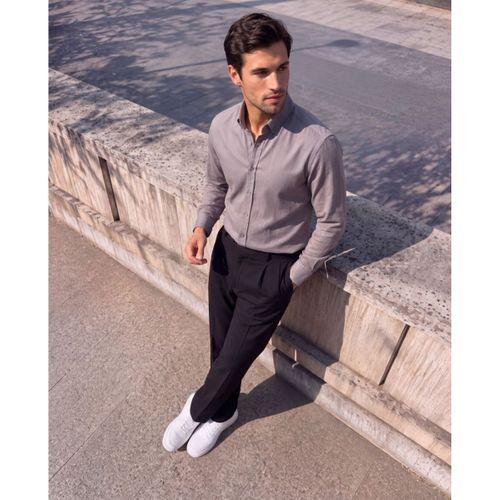 Erkek Standart Kesim Gabardin Kumaş Uzun Kollu Gömlek