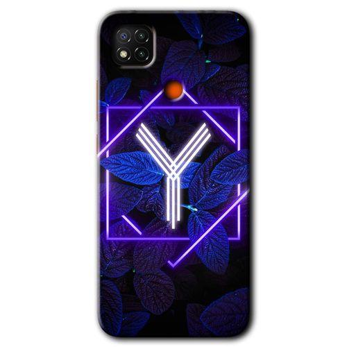 MRCİLETİSİM Xiaomi Redmi 9c Kılıf Baskılı Kapak - Dark Neon Yaprak Y Harfi + 5D Tam Kaplayan Cam