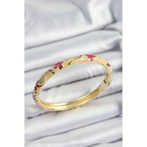Mineli Pirinç Pembe Ve Krem Çiçek Motifli Gold Renk Kadın Kelepçe