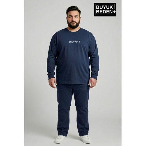 Erkek Büyük Beden Orta Brooklyn Baskılı 2 İplik Bisiklet Yaka Tişört SPR26BTS942-8