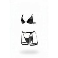 Siyah Göğüs Harness Deri Geometrik Kesimli Metal Detaylı - Brf1404