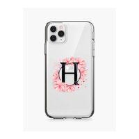 iPhone 11 Pro Pembe Çiçek Desen H Harfli Şeffaf Kılıf