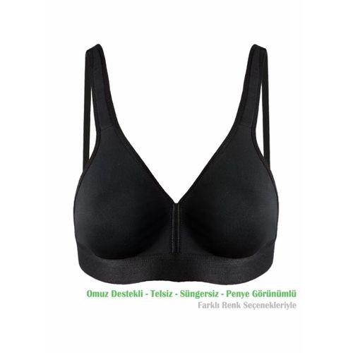 Alışveriş Meydanı Kadın Siyah Omuz Destekli Sporcu Sütyeni