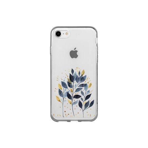 iPhone SE (2020) Mavi Yaprak Desenli Şeffaf Silikonlu Kılıf