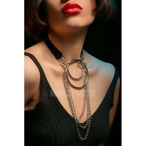 Harness Kolye, Şık Lastik Choker Harness, Halka Detaylı Tasma - APFT592