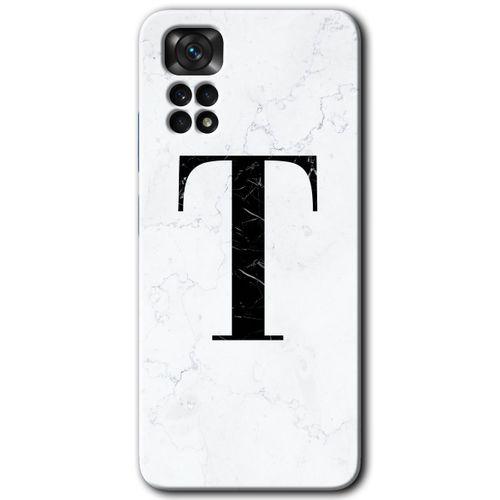 Xiaomi Redmi Note 11 5G Global HD Baskılı Kılıf + 9D Tam Ekran Koruyucu-Mermer Desenli T Harf
