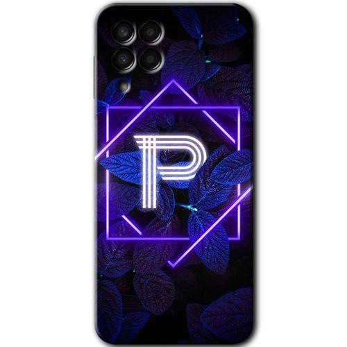 Samsung Galaxy M33 Kılıf Baskılı Kapak - Dark Neon Yaprak P Harfi +Tam Kaplayan Mat Seramik