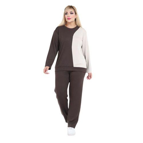 Melsay Butik Acı Kahve Ekru Renk Bloklu Modal Kadın Eşofman Takımı