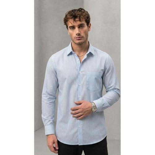 Felton Çizgili Saten Kumaş Tek Cepli Regular Fit Erkek Gömlek - Açık Mavi