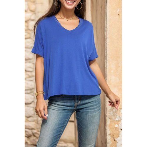 bvea store Kadın Moda Rahat Mevsimlik V Yaka Salaş Tişört Saks