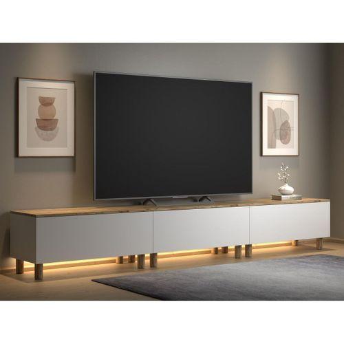 Nora Bohem Ledli Tv Ünitesi 300 Cm 3 Kapaklı Dolaplı Atlantik Çam / Beyaz