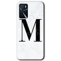 MRCİLETİSİM Oppo A16 Kılıf HD Desen Baskılı Arka Kapak + Temperli Cam - Beyaz Mermer Desenli M Harfi