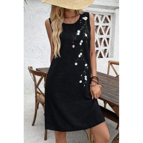 Kadın Askılı Yuvarlak Yakalı çiçek Desenli Kısa Elbise