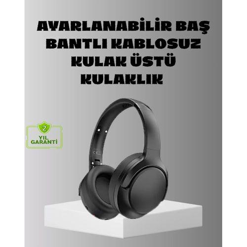 Siyah Kablosuz Bluetooth Kulaklık 300 Mah Hızlı Şarj Katlanabilir Pedli