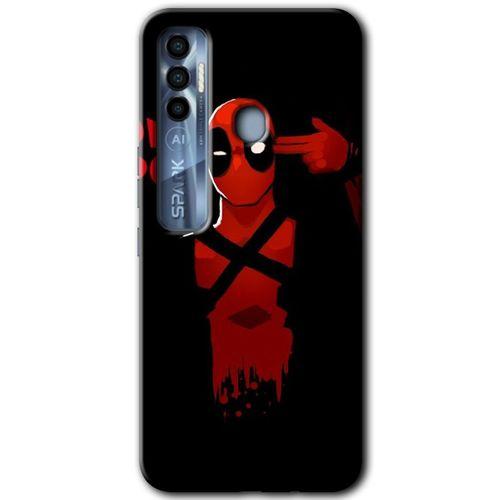 Tecno Spark 7 Pro Kılıf HD Desen Baskılı Arka Kapak+Temperli Cam - DeadPool 4