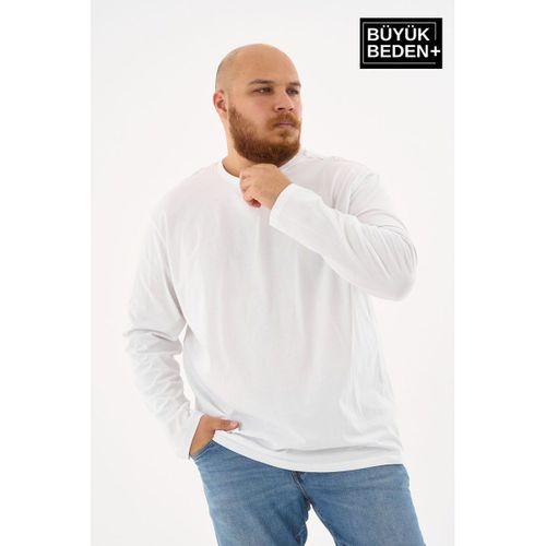 Erkek Büyük Beden Uzun Kollu 2 İplik Bisiklet Yaka Tişört