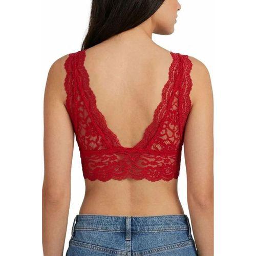 Dantel Bralet Crop Sütyen V Yaka Askılı Şık Esnek Rahat - Kırmızı