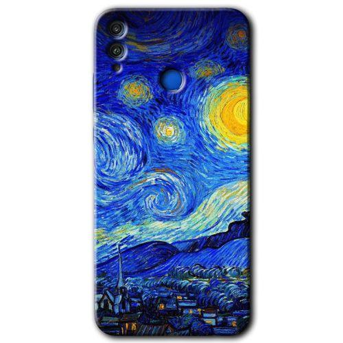 MRCİLETİSİM Honor 8x Kılıf HD Desen Baskılı Arka Kapak + Temperli Cam - Starry Night