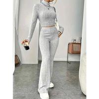 Kadın Uzun Kollu Balıkçı Yaka Krop Ve Pantolon şardonlu Kaşkorse Ikili Takım