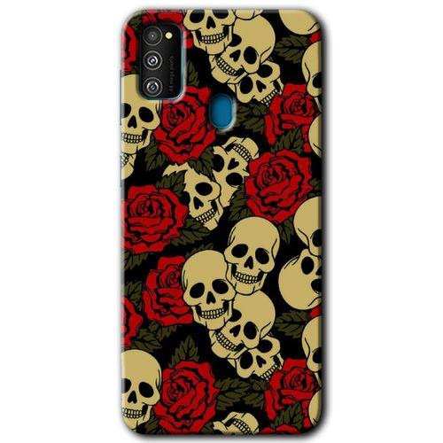 MRCİLETİSİM Samsung Galaxy M30s Kılıf Baskılı Kapak - Kurukafa Aşk +Tam Kaplayan Mat Seramik