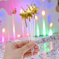 YÜKSEK KALİTE 4 ADET PARLAK METALİK YILDIZLI GOLD MUM GOLD YILDIZLI PASTA MUMU DOĞUM GÜNÜ MUMU 15 CM