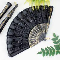 12 li Siyah Plastik Pullu Kumaş Yelpaze