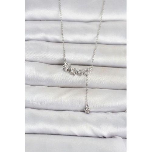 Pirinç Gümüş Renk Minimal Sallantılı Yıldız Model Kadın Kolye