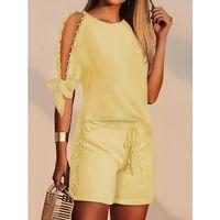 Kadın Kısa Kollu Bisiklet Yaka Yarı Açık Omuz Inci Detaylı Short T-shirt Viskon Ikili Takım