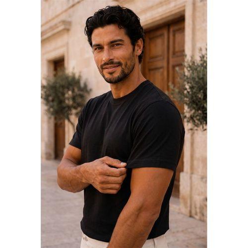 Linklater Regular Fit Basic Likralı Pamuk Erkek T-Shirt - Siyah