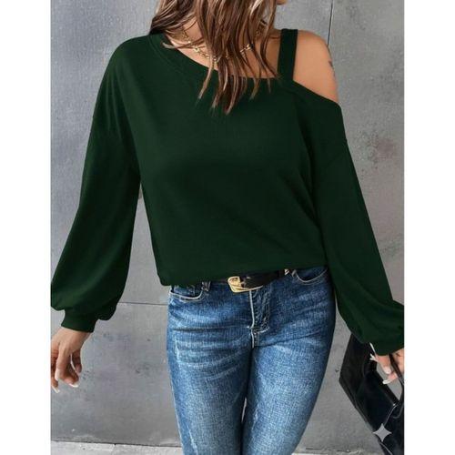 Kadın Uzun Kollu Tek Omuz Askı Detay Salaş Viskon Iki Iplik Bluz