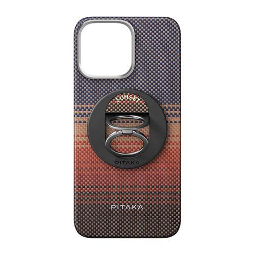 Apple iPhone 16 Pro Max Kılıf M-safe Şarj Özellikli Grip 3 Standlı Aramid Fiber Pitaka Tactile Woven Sunset-Moonrise Serisi Sunset Kapak
