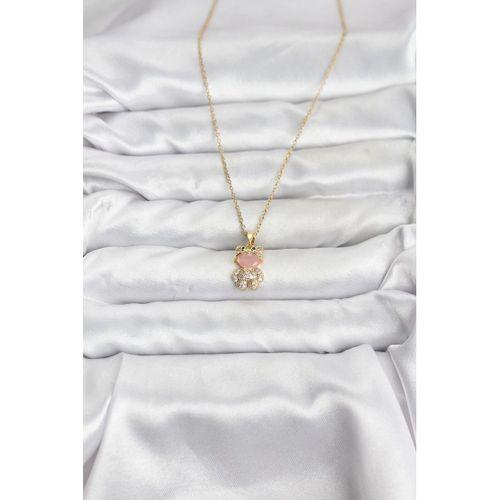 316L Çelik Zincir Gold Renk Teddy Bear Model Zirkon Taşlı Kadın Kolye