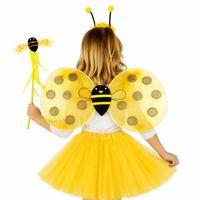Sarı Renk Arı Kanadı Kostüm Seti (Tütü, Kanat, Taç, Asa)