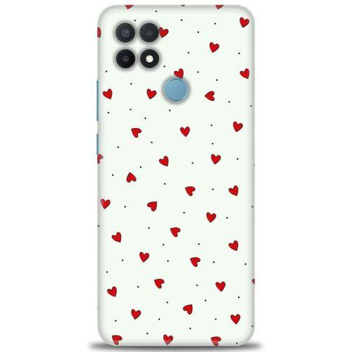 Oppo A15 Kılıf HD Baskılı Kılıf - Mini Mini Kalpler + Tam Ekran Koruyucu