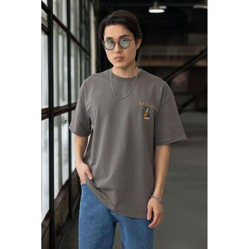 Cep Baskılı İki İplik Kumaş Pamuklu Oversize Erkek T-Shirt - Kapari