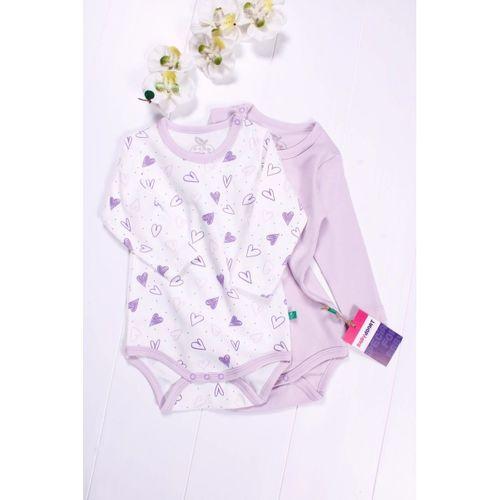 Kalp Desenli Uzun Kol 2'li Kız Bebek Body Seti