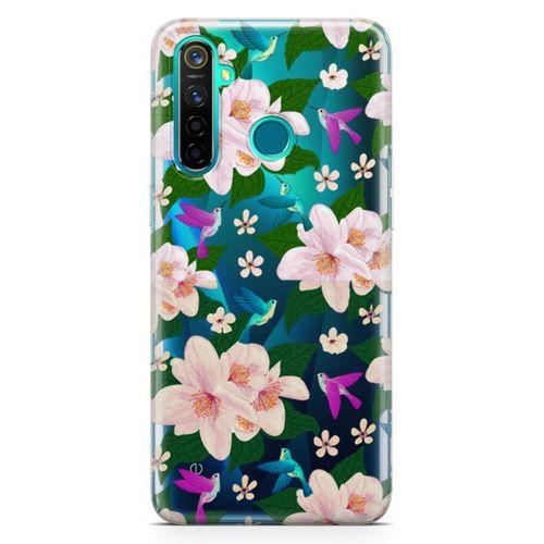 Realme 5 Pro Kılıf Karanfil Kuşlar Arka Kapak Koruma Desenli Full Koruyucu