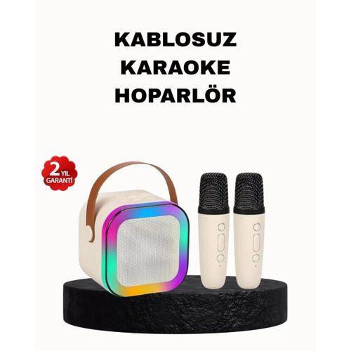 Karaoke Hoparlör Taşınabilir Çift Mikrofonlu Ve Led Işıklı Bluetooth 5.0