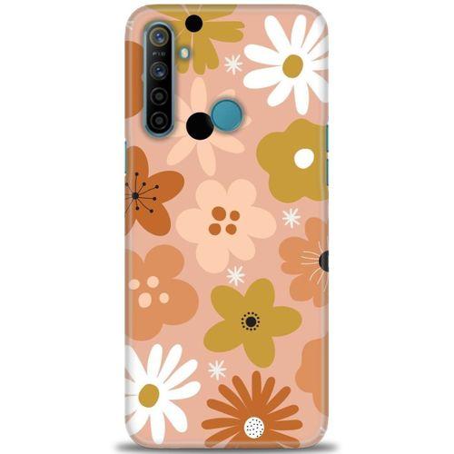 Realme 5i Kılıf HD Baskılı Kılıf - Kahveli Çiçekler + Tam Ekran Koruyucu