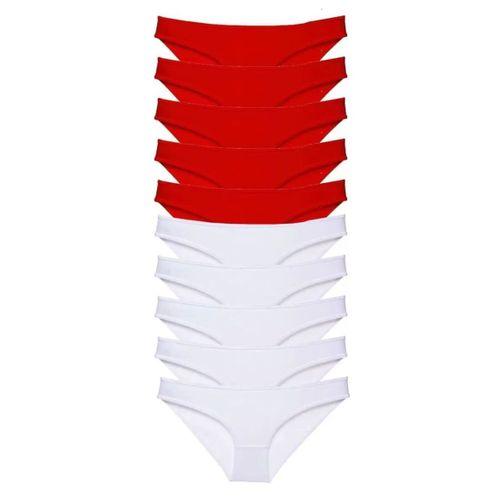 10 Adet Süper Eko Set Likralı Kadın Slip Külot Kırmızı Beyaz
