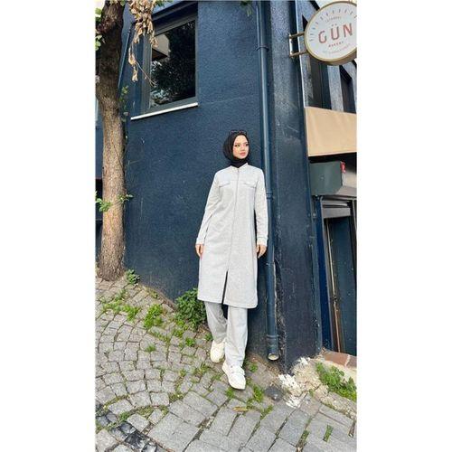 Fermuarlı Uzun Tunik Pantolon Spor İkili Takım - 03058.008 - Gri