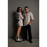 Erkek Oversize Baskılı Tişört – Golf GTI Retro Araba Desenli, Ön - Arka Dijital Baskı, Sokak Modası Stil - Gri