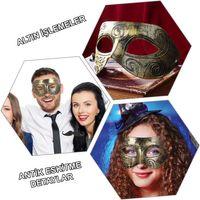 Altın Eskitme Yüz Maskesi - Antik Tarz Balo Maskesi