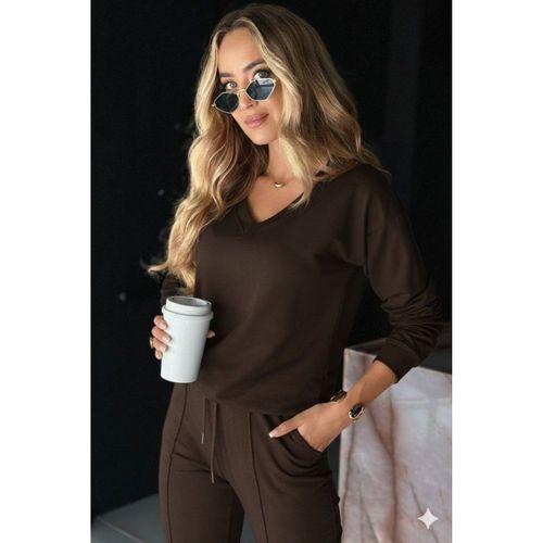 Kadın Uzun Kollu V Yakalı Viskon Iki Iplik Bluz Ve Pantolon Ikili Takım