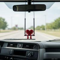 Salıncaklı Kalp Figürlü Dikiz Aynası Süsü Araç İçi Dekoratif Asma Aksesuar