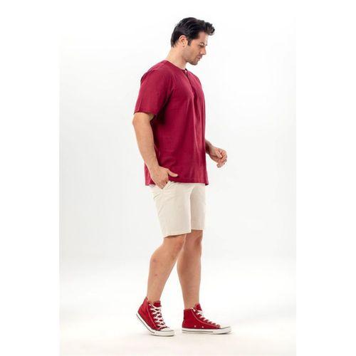 Kısa Kol Şile Bezi Bisiklet Yaka Erkek Yazlık Tshirt Koyu Bordo 3068
