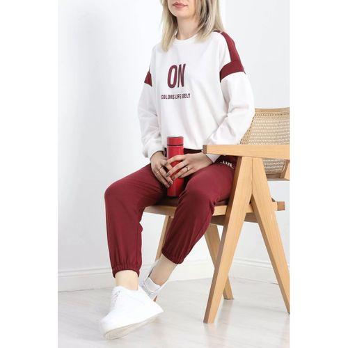 pilelistore Baskılı Eşofman Takımı Beyazbordo
