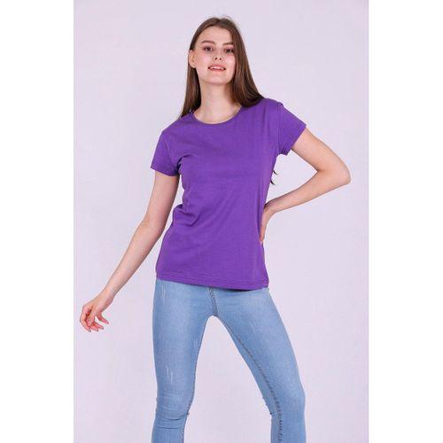 Mor Renk %100 Pamuk Bisiklet Yaka Basic Baskısız Kadın Örme Kısa Kollu Tshirt