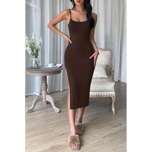 Kadın Kahverengi Yırtmaçlı Diz Altı Vücüdu Saran Gecelik