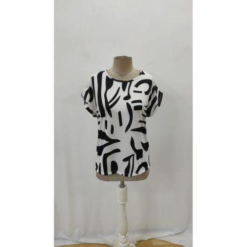 Kadın Kısa Kollu Yuvarlak Yaka Desenli Süprem Bluz